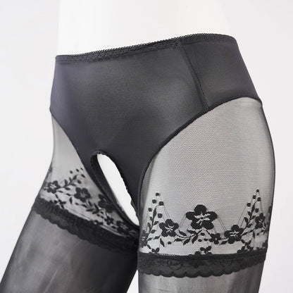 High Waist Lace Pantyhose Seamless Glossy 5D Ultra-Thin Crotchless Lingerie
