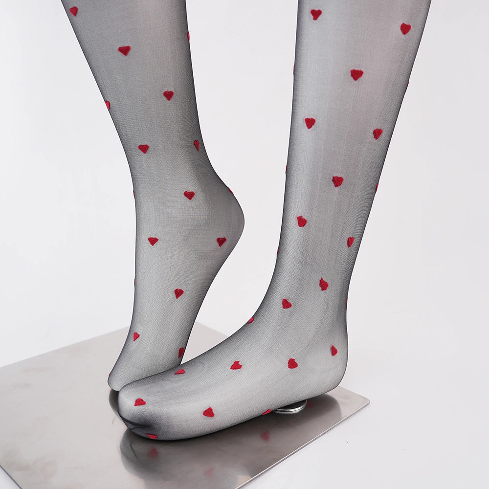 Red Heart Ultra Sheer Black Pantyhose Anti-Snag Jacquard Tights