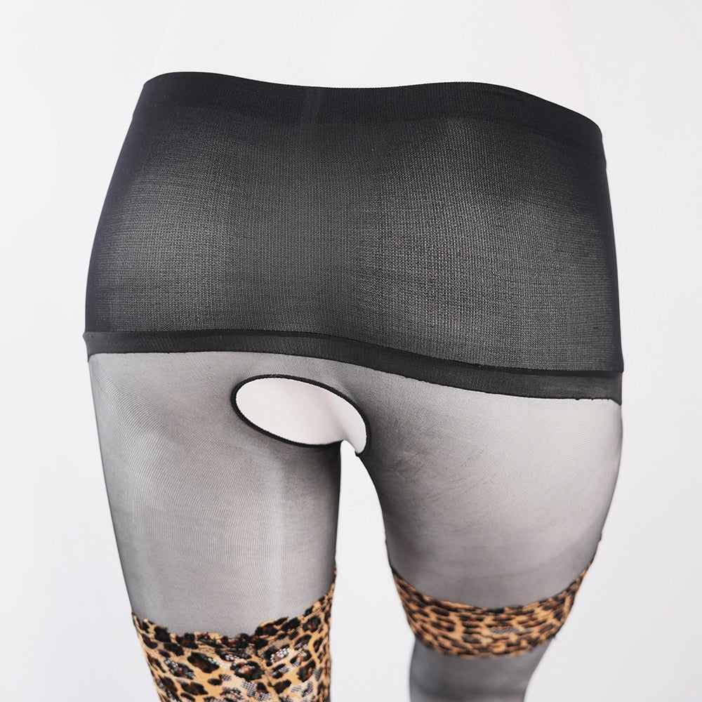 Leopard Print Thigh High Pantyhose Over Knee Glossy Sheer