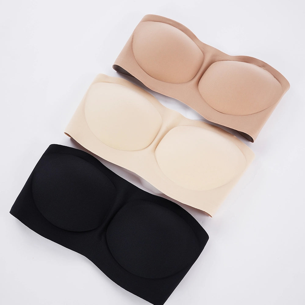 Seamless Strapless Wireless Bra with Removable Straps Invisible Comfort Bandeau Bra for Women