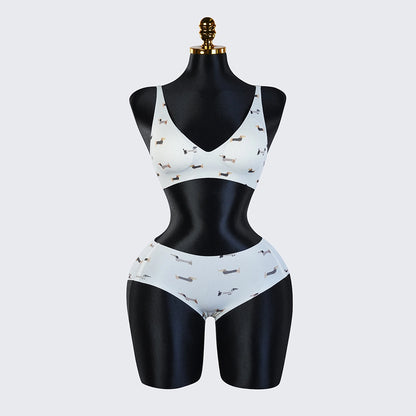 Printed Bra and Panty Set – Wireless Bralette & Matching Briefs