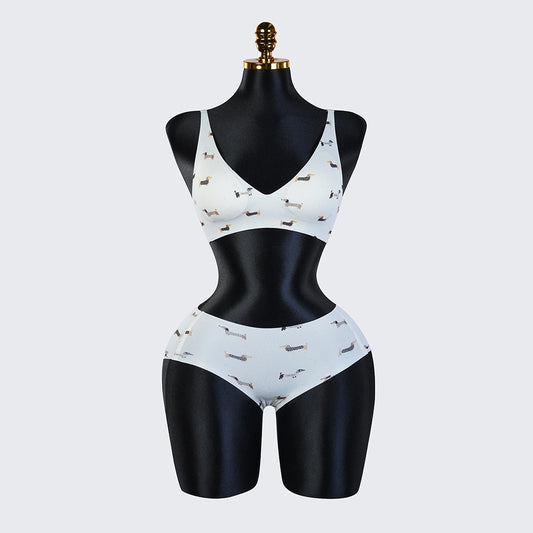 Printed Bra and Panty Set – Wireless Bralette & Matching Briefs
