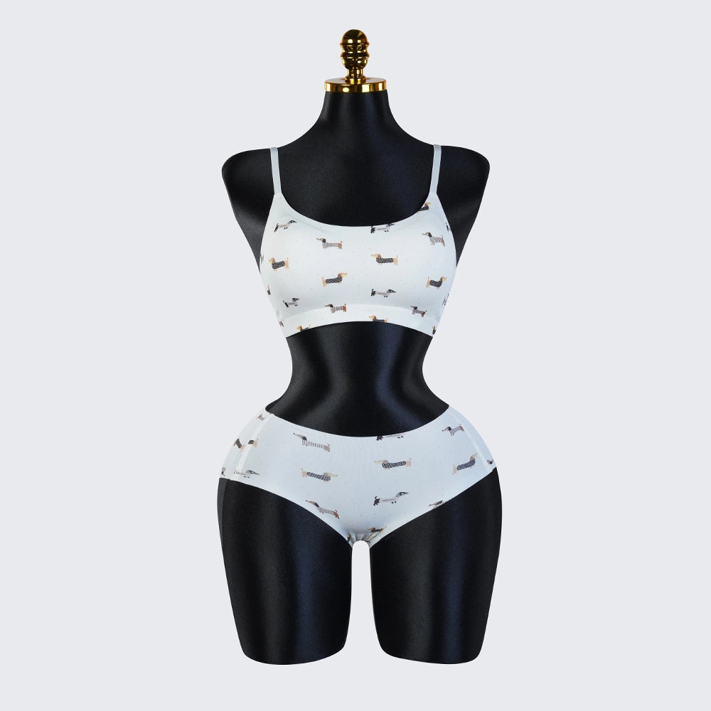 Printed Bra and Panty Set – Wireless Bralette & Matching Briefs