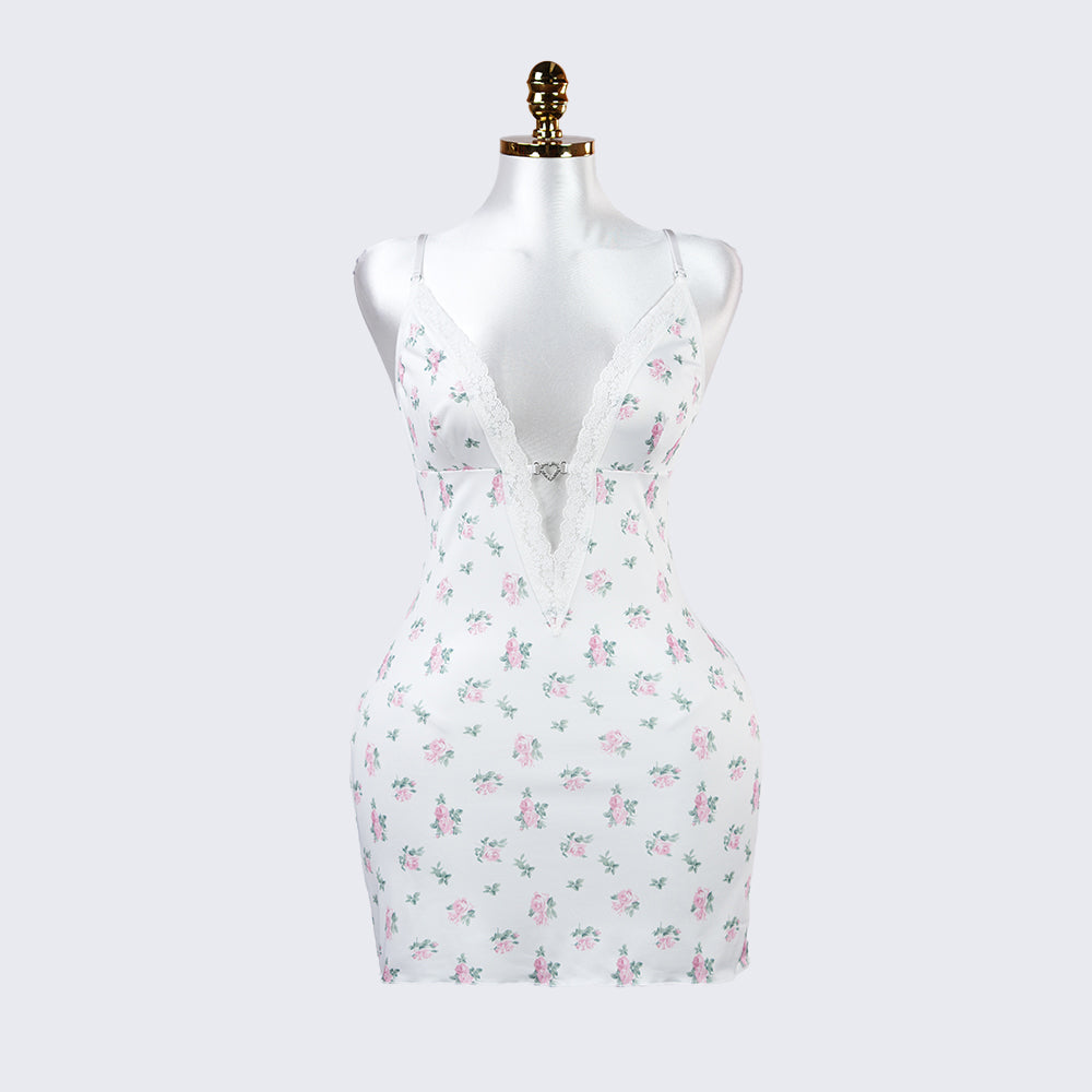 Deep V Lace Floral Print Cami Nightdress