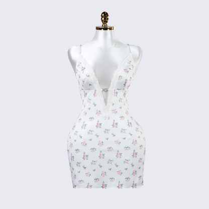 Deep V Lace Floral Print Cami Nightdress