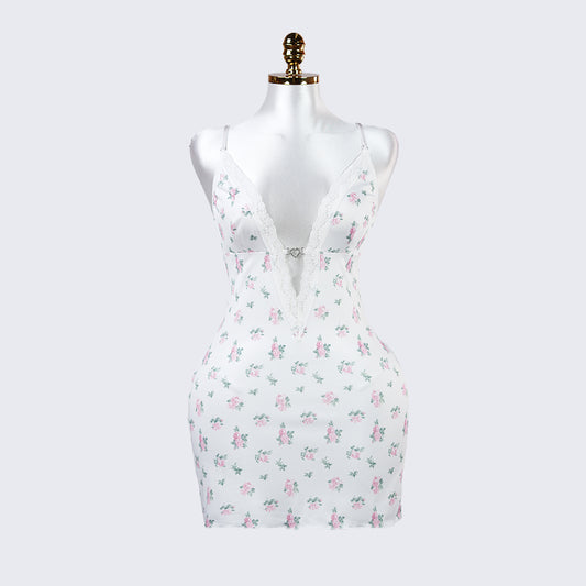 Deep V Lace Floral Print Cami Nightdress