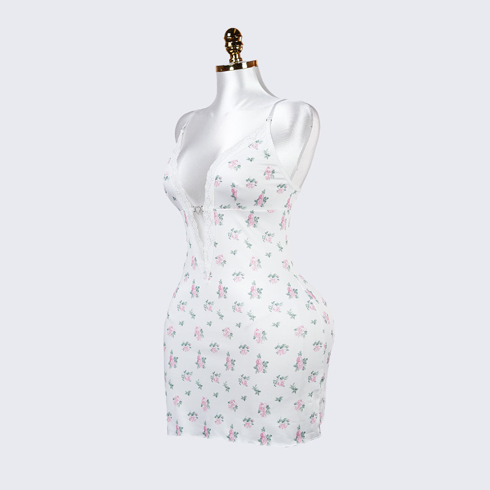 Deep V Lace Floral Print Cami Nightdress