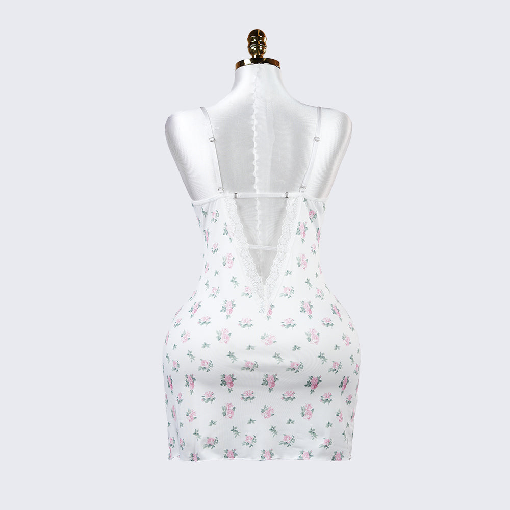 Deep V Lace Floral Print Cami Nightdress