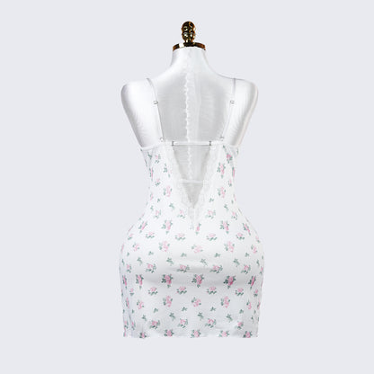 Deep V Lace Floral Print Cami Nightdress