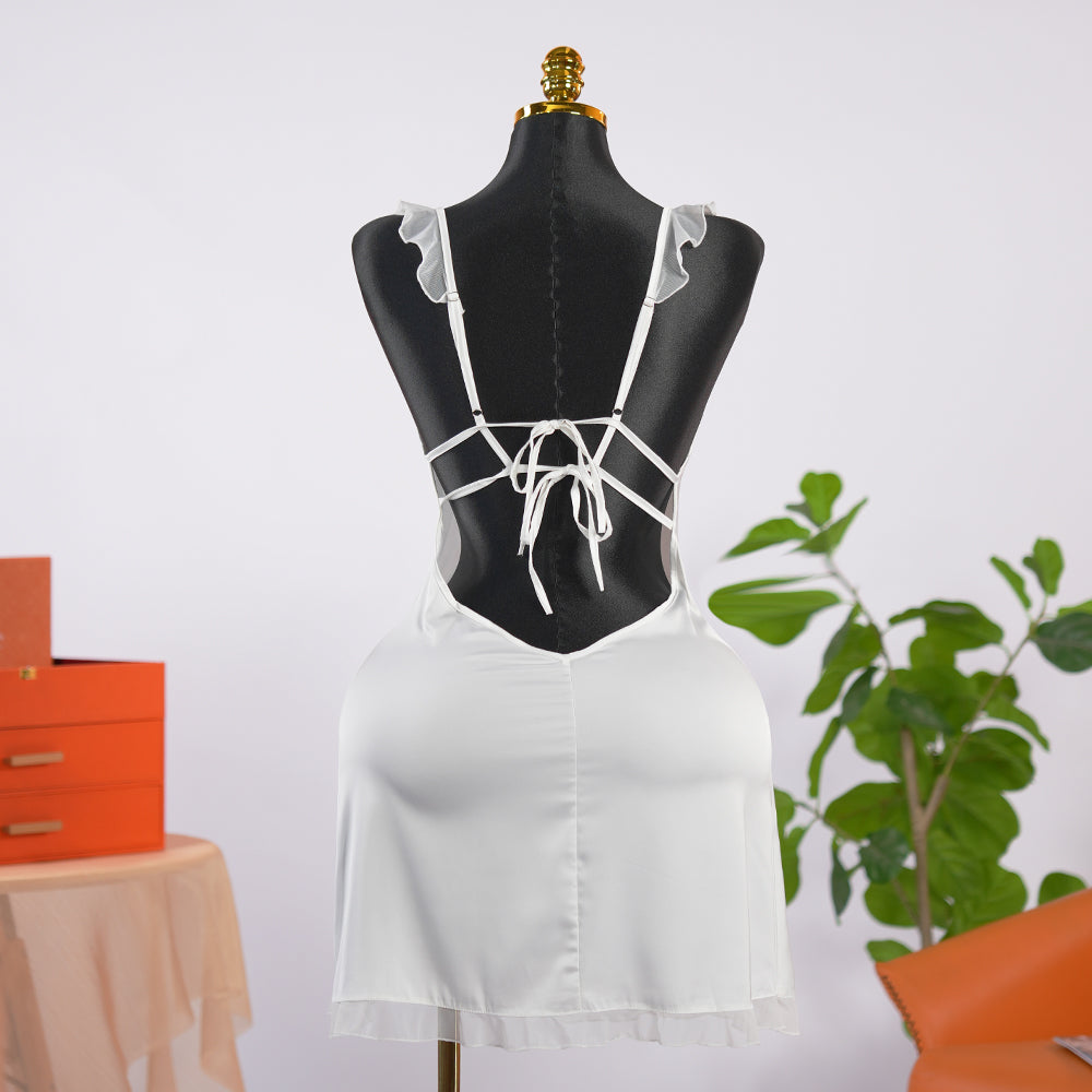 Dreamy White Satin Lace  Chemises Gown