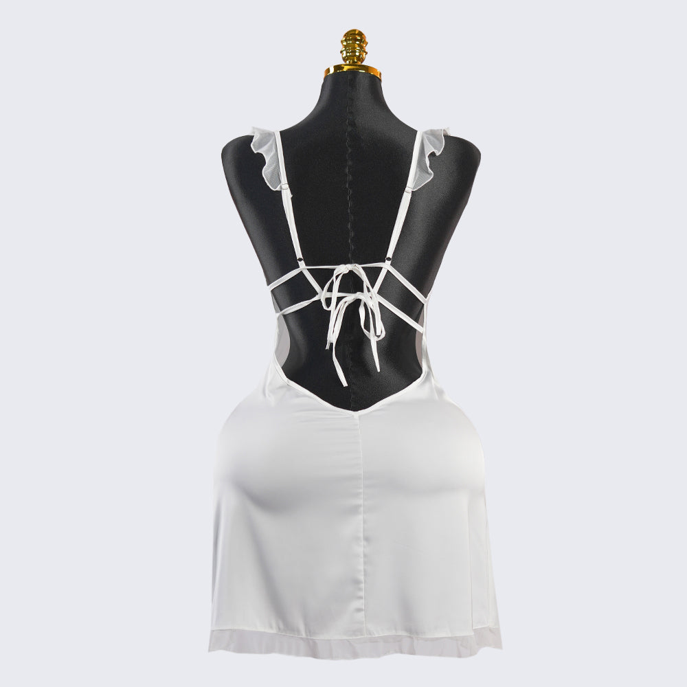 Dreamy White Satin Lace  Chemises Gown