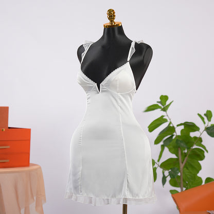 Dreamy White Satin Lace  Chemises Gown