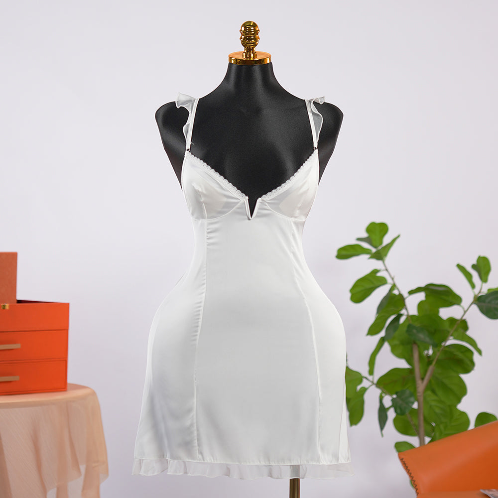 Dreamy White Satin Lace  Chemises Gown