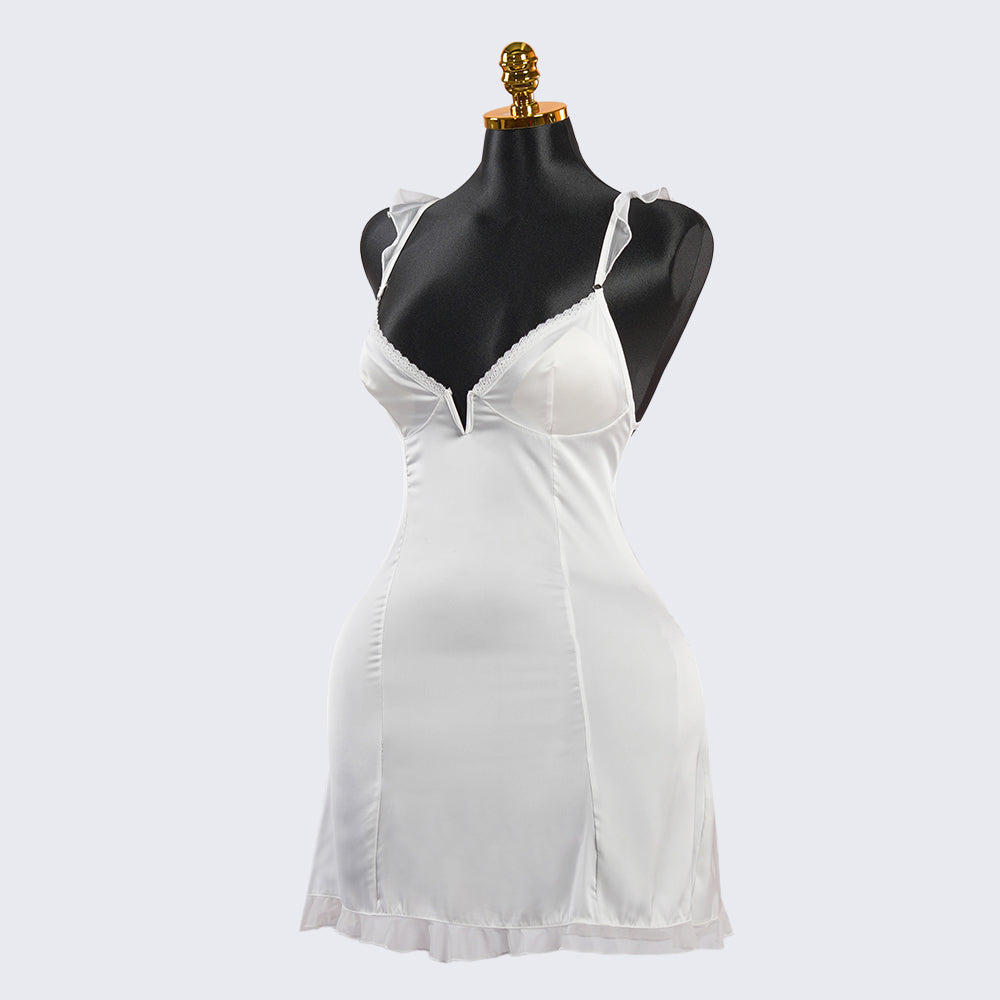 Dreamy White Satin Lace  Chemises Gown
