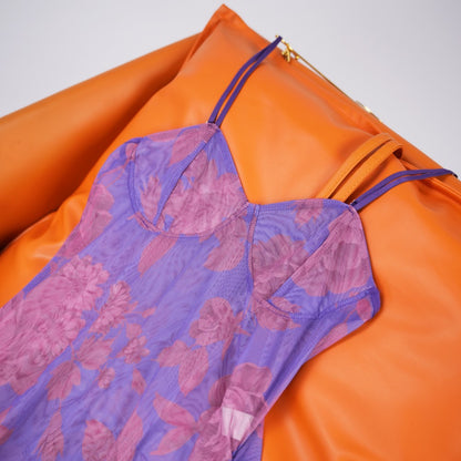 Colorful Elastic See-Through High Slit Suspender Dress