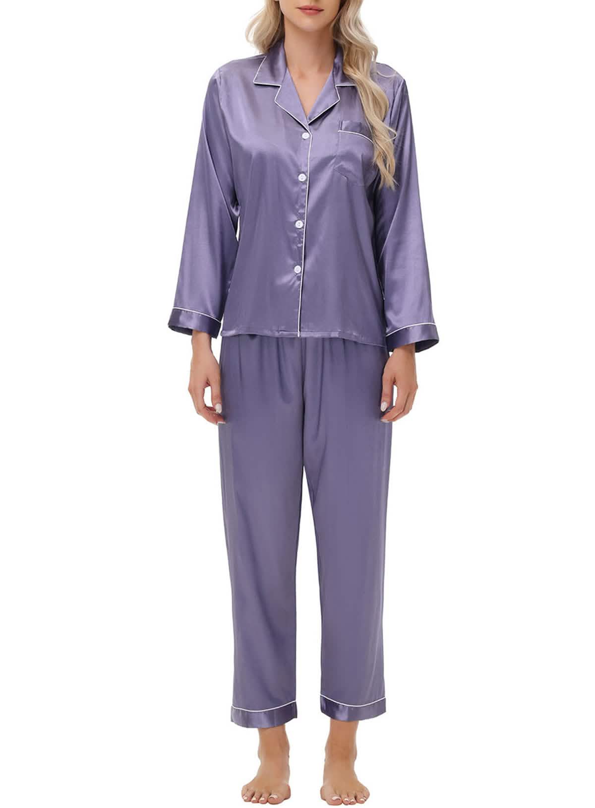 Elegant and sexy silk long sleeve pajama set with long pants