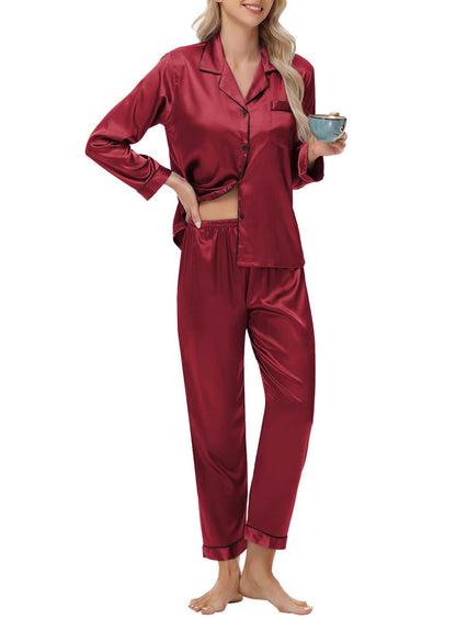 Elegant and sexy silk long sleeve pajama set with long pants