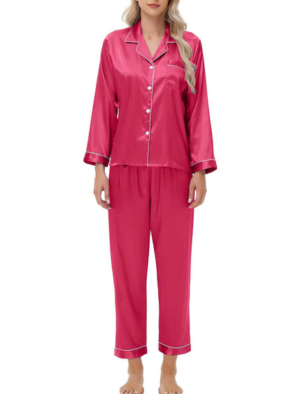 Elegant and sexy silk long sleeve pajama set with long pants