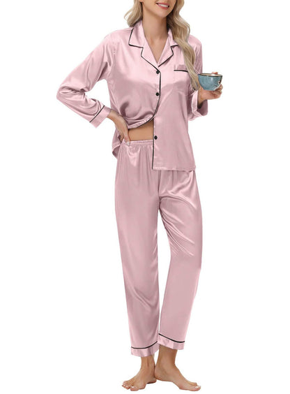 Elegant and sexy silk long sleeve pajama set with long pants