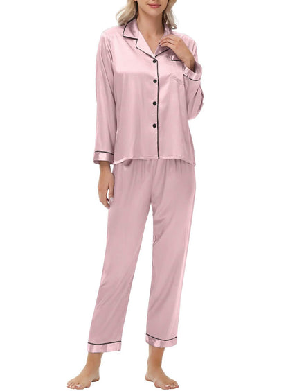 Elegant and sexy silk long sleeve pajama set with long pants