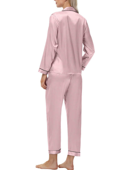 Elegant and sexy silk long sleeve pajama set with long pants