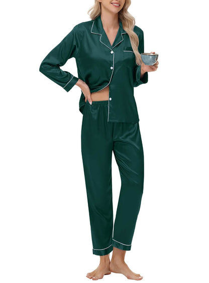 Elegant and sexy silk long sleeve pajama set with long pants
