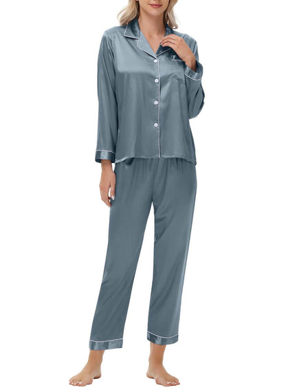 Elegant and sexy silk long sleeve pajama set with long pants