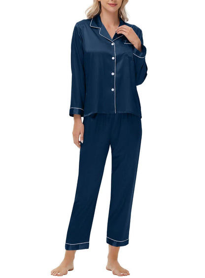 Elegant and sexy silk long sleeve pajama set with long pants