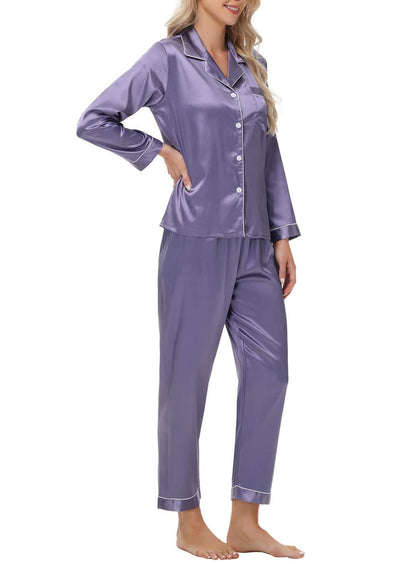 Elegant and sexy silk long sleeve pajama set with long pants