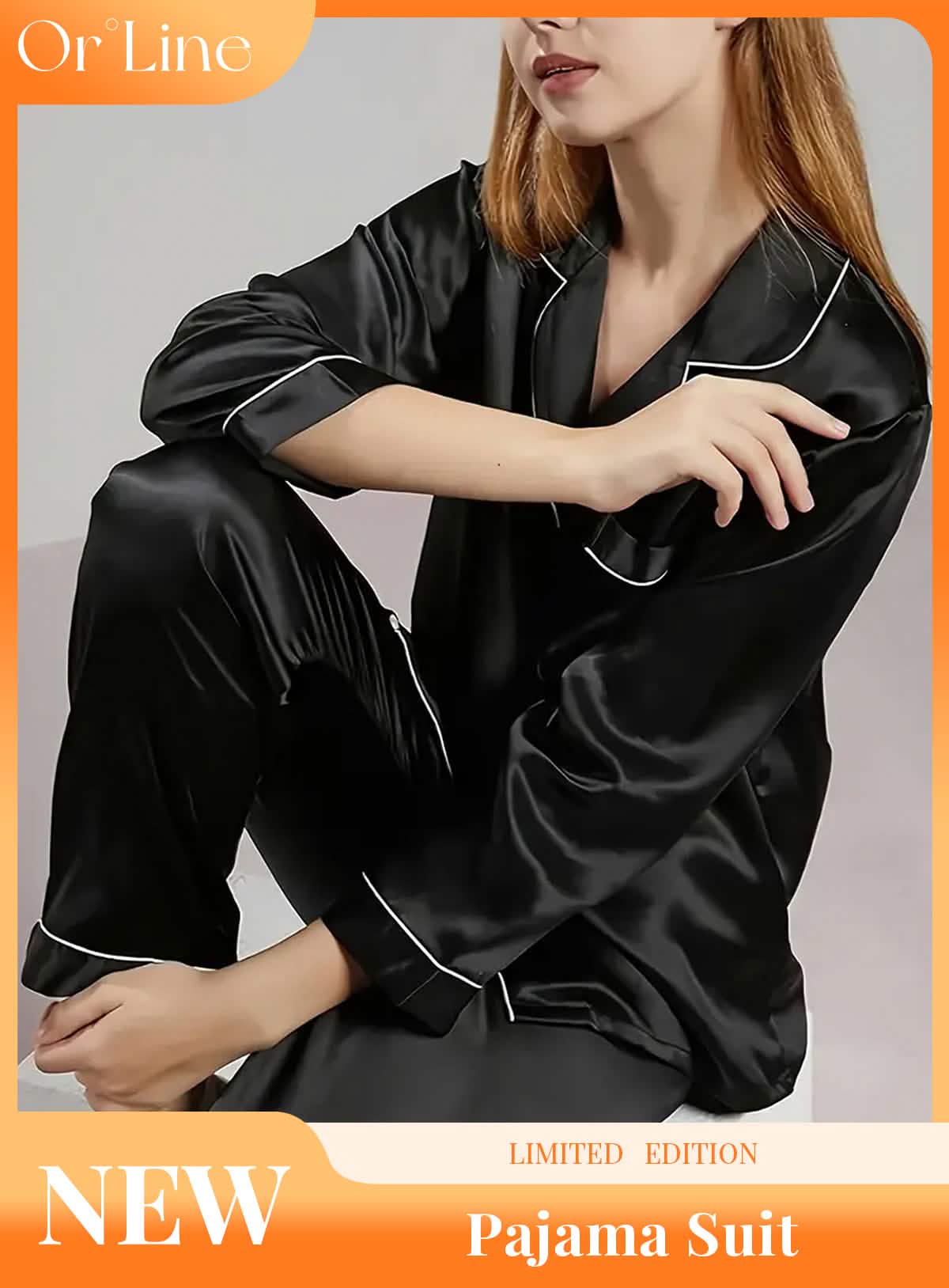 Elegant and sexy silk long sleeve pajama set with long pants