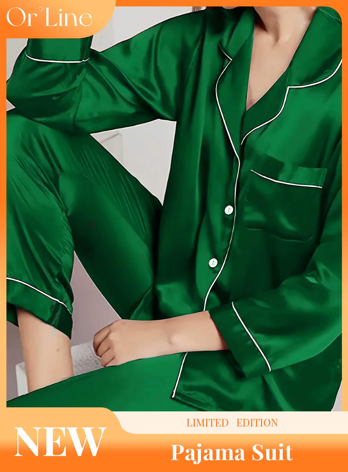 Elegant and sexy silk long sleeve pajama set with long pants