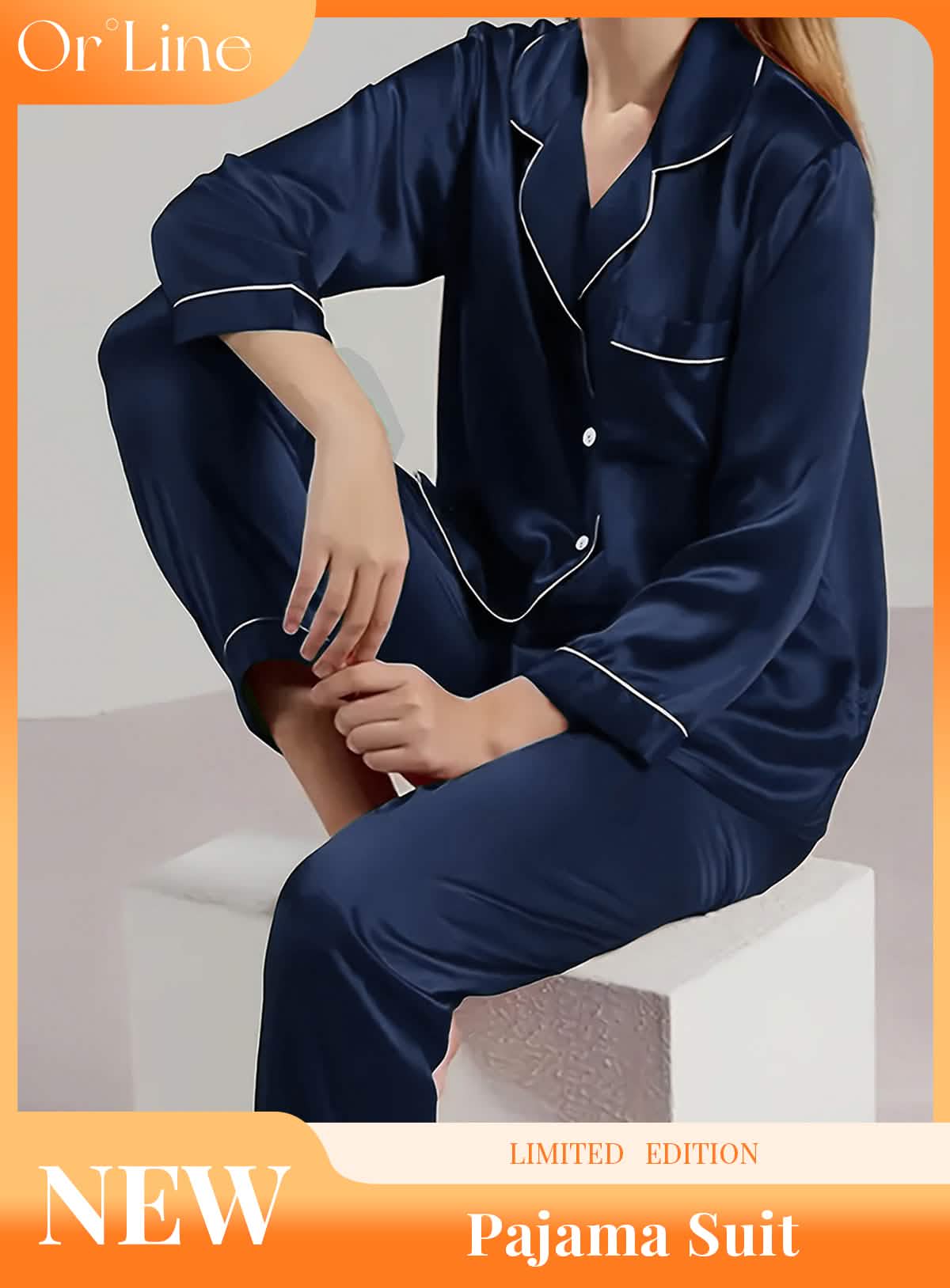 Elegant and sexy silk long sleeve pajama set with long pants