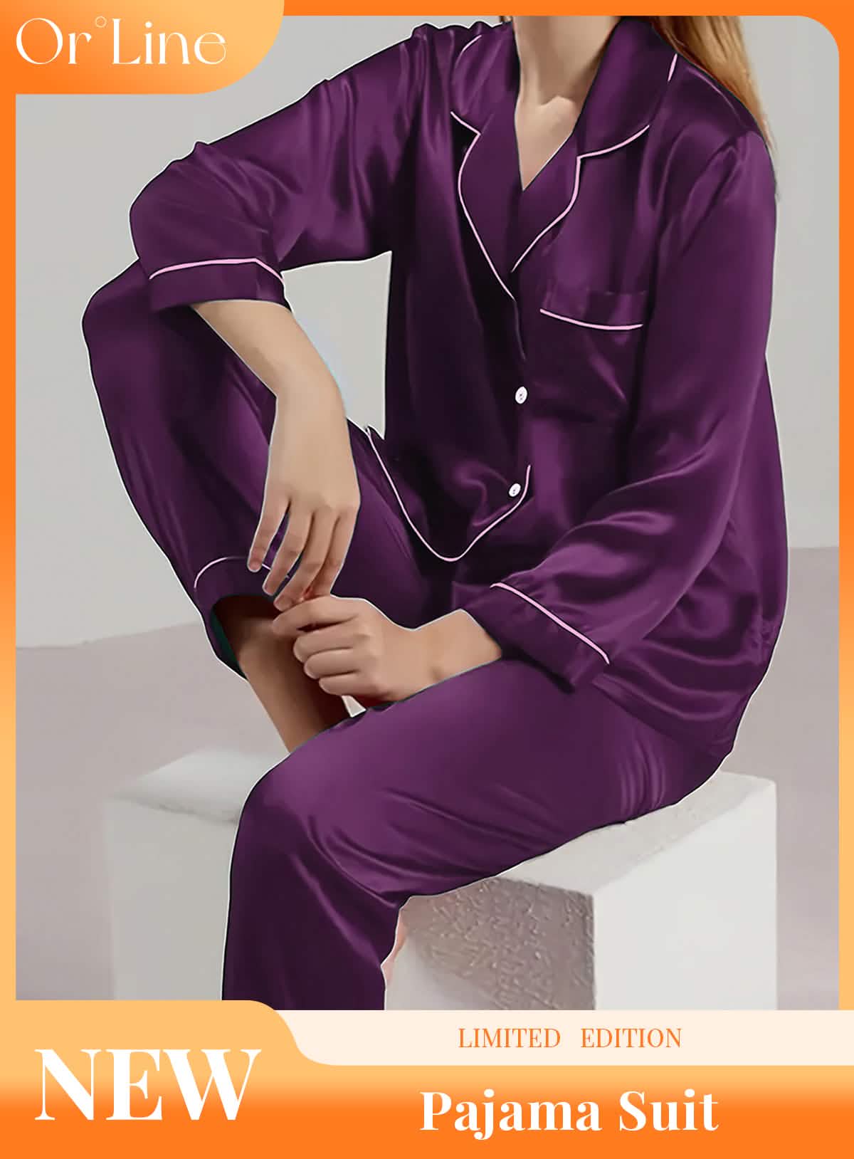 Elegant and sexy silk long sleeve pajama set with long pants