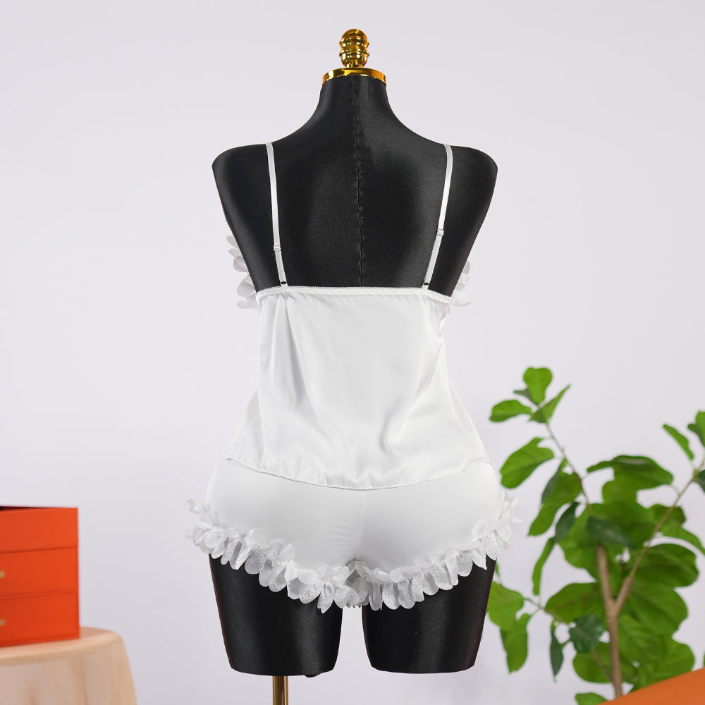 Elegant Ivory White Lace Lingerie Pajama Set