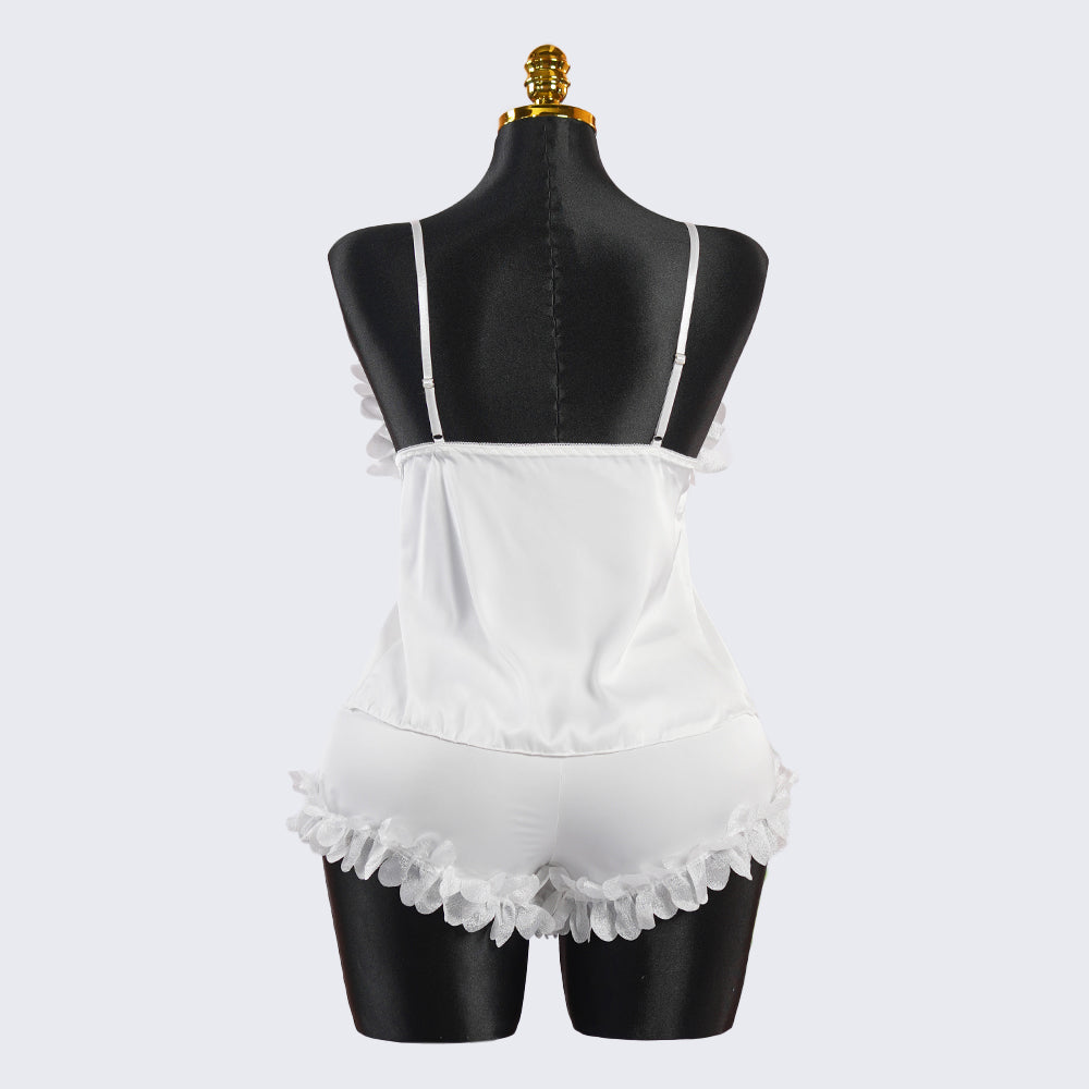 Elegant Ivory White Lace Lingerie Pajama Set
