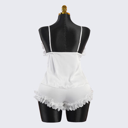 Elegant Ivory White Lace Lingerie Pajama Set
