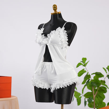 Elegant Ivory White Lace Lingerie Pajama Set