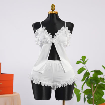 Elegant Ivory White Lace Lingerie Pajama Set