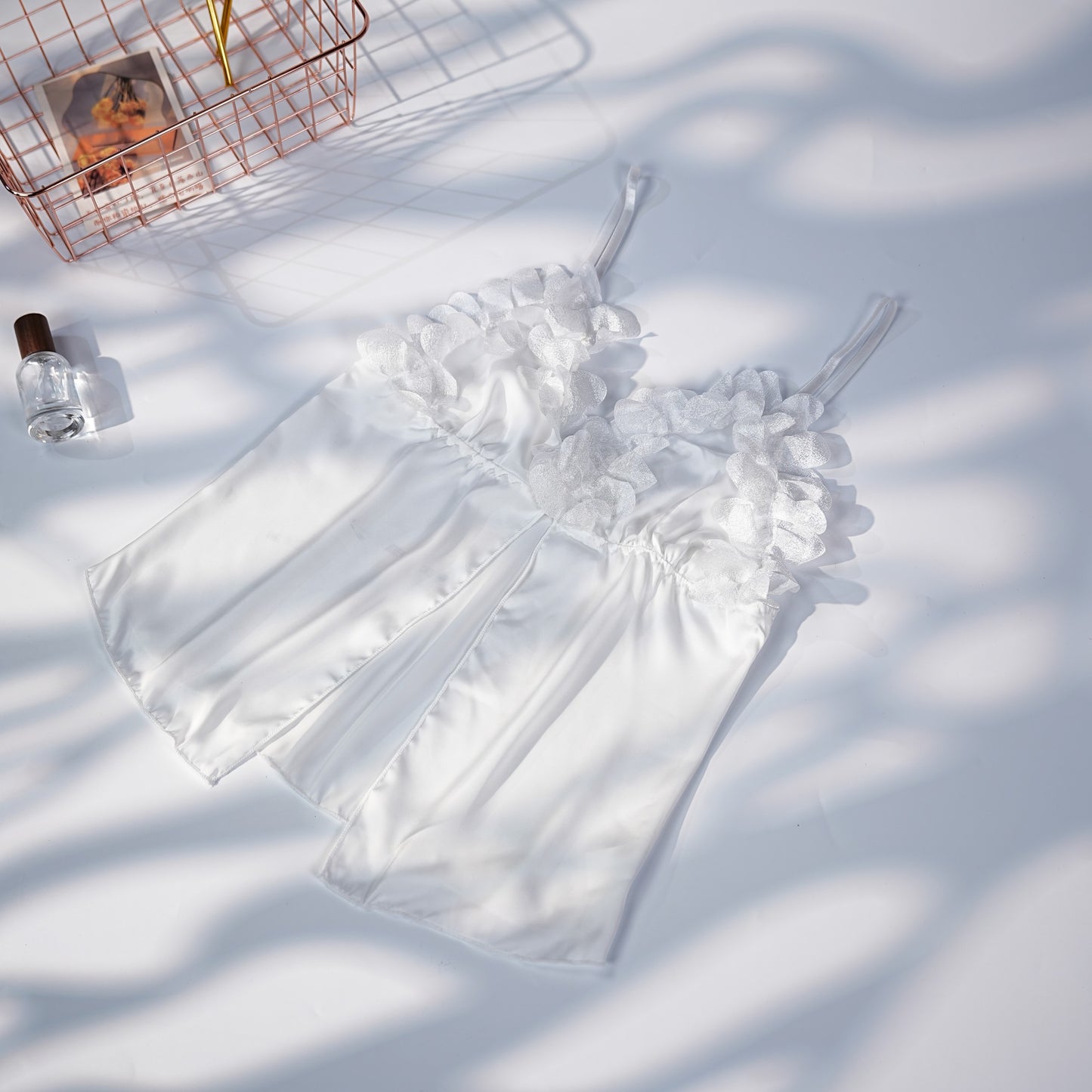 Elegant Ivory White Lace Lingerie Pajama Set