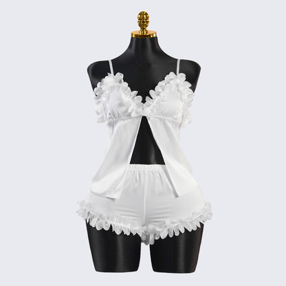 Elegant Ivory White Lace Lingerie Pajama Set