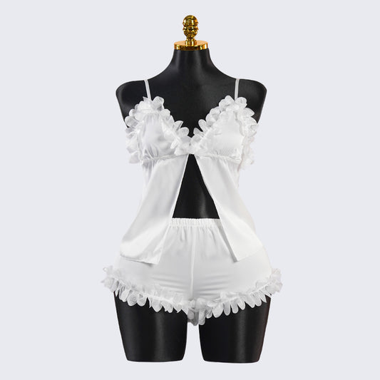 Elegant Ivory White Lace Lingerie Pajama Set