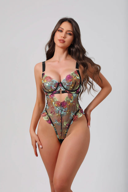 Floral Embroidery Lace Bodysuit