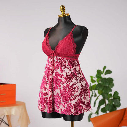 Floral Lace Chemise Dress Chiffon Robe Set
