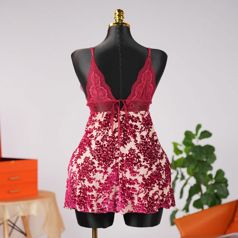 Floral Lace Chemise Dress Chiffon Robe Set