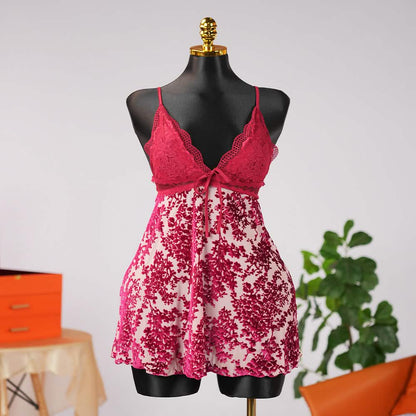 Floral Lace Chemise Dress Chiffon Robe Set