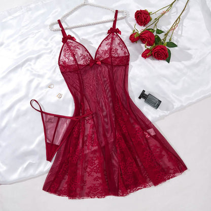 Floral Lace Nightgown Dress Set
