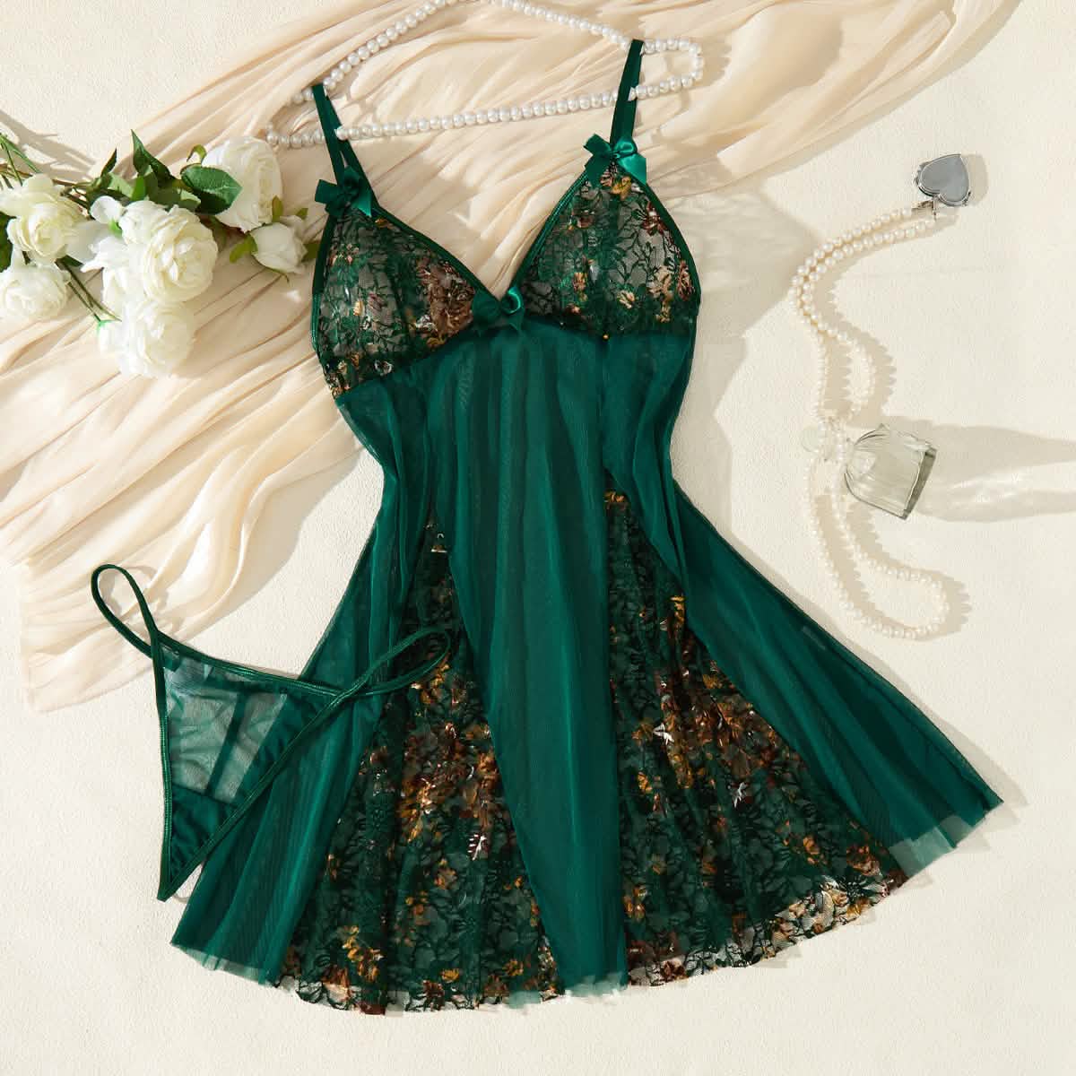 Floral Lace Nightgown Dress Set