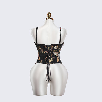 Floral Pattern Black Sculpting Corset