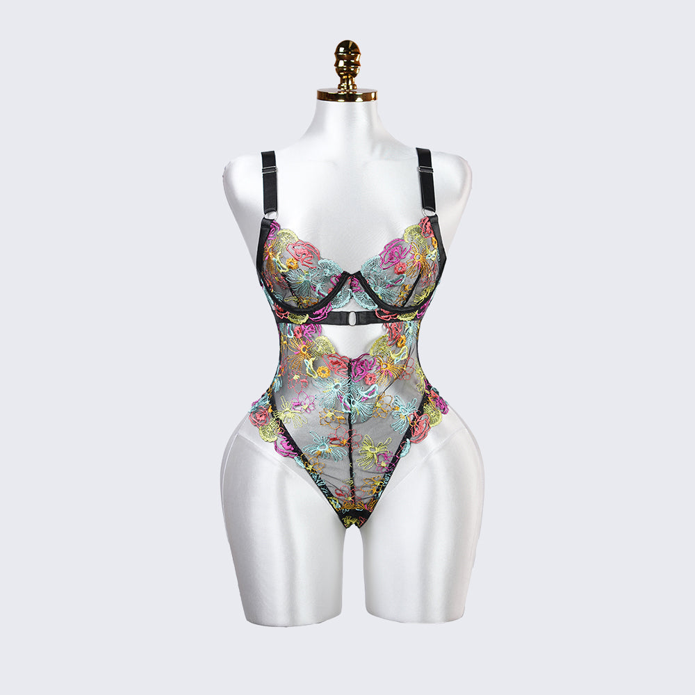 Floral Embroidery Lace Bodysuit