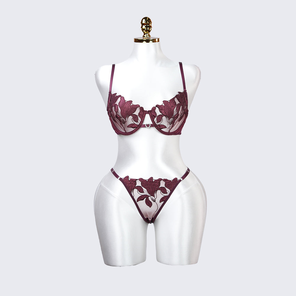Floral Embroidery Lace Lingerie Set